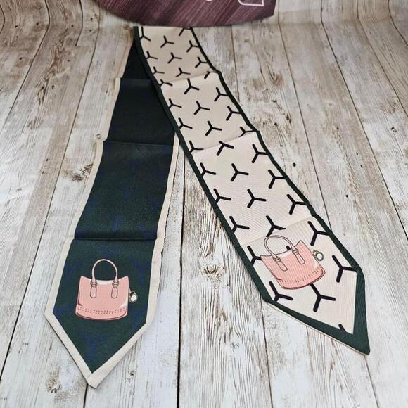 Women's DarkbGreen and Pink Twilly Scarf - Picture 1 of 4